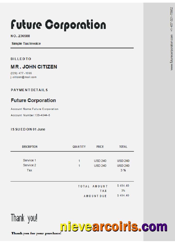USA Future Corporation invoice